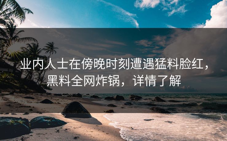 业内人士在傍晚时刻遭遇猛料脸红，黑料全网炸锅，详情了解