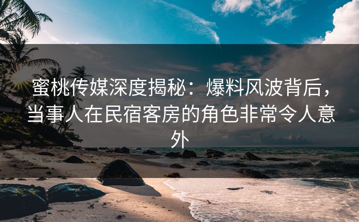 蜜桃传媒深度揭秘：爆料风波背后，当事人在民宿客房的角色非常令人意外